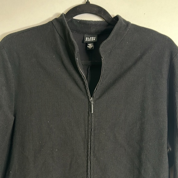 Eileen fisher black rib zip up top size large quite luxury minimalist neutral - Picture 5 of 10